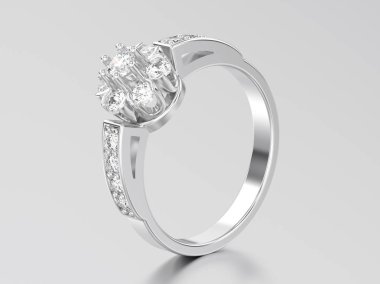 3D resimde beyaz altın veya gümüş dekoratif çiçek elmas r