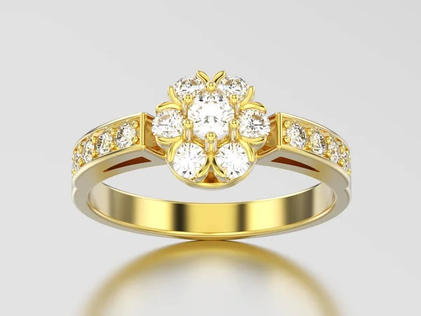 3D-ring van de diamant van de gele gouden decoratieve bloem van de illustratie — Stockfoto
