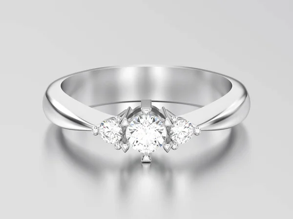 3D afbeelding wit goud of zilver drie stone diamond ring — Stockfoto