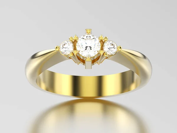 3D obrázek žluté zlato tři kámen diamantový prsten — Stock fotografie