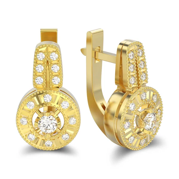 3D-s illusztráció elszigetelt sárga arany dekoratív gyémánt fülbevaló — Stock Fotó