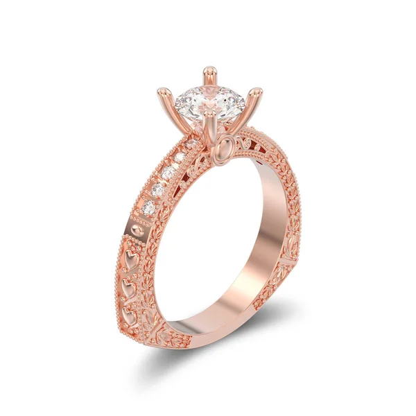 Anillo de diamantes decorativo de oro rosa aislado con ilustración 3D — Foto de Stock