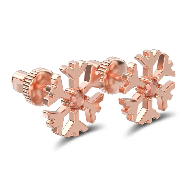 3D-s illusztráció elszigetelt rose gold diamond hópehely stud earrin — Stock Fotó