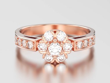 3D çizim gül altın dekoratif çiçek elmas yüzük