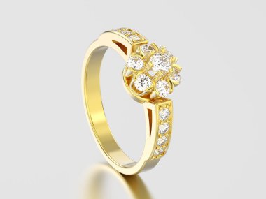 3D resimde sarı altın dekoratif çiçek elmas yüzük