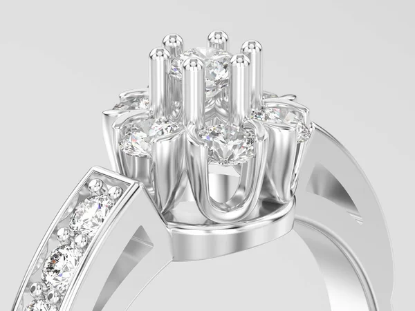 3D illüstrasyon kapatmak beyaz altın veya gümüş dekoratif çiçek elmas yüzük — Stok fotoğraf