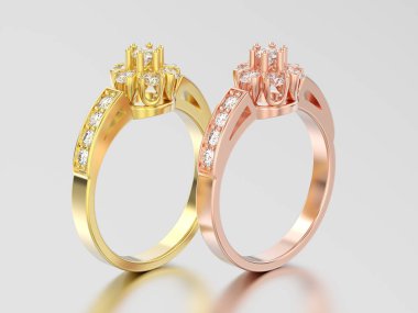 3D şekil iki sarı ve altın dekoratif çiçek diamo gül