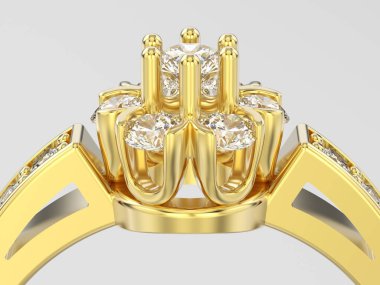 3D illüstrasyon kapatmak sarı altın dekoratif çiçek elmas r