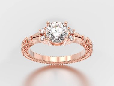 3D çizim gül altın dekoratif elmas yüzük ile süsleme