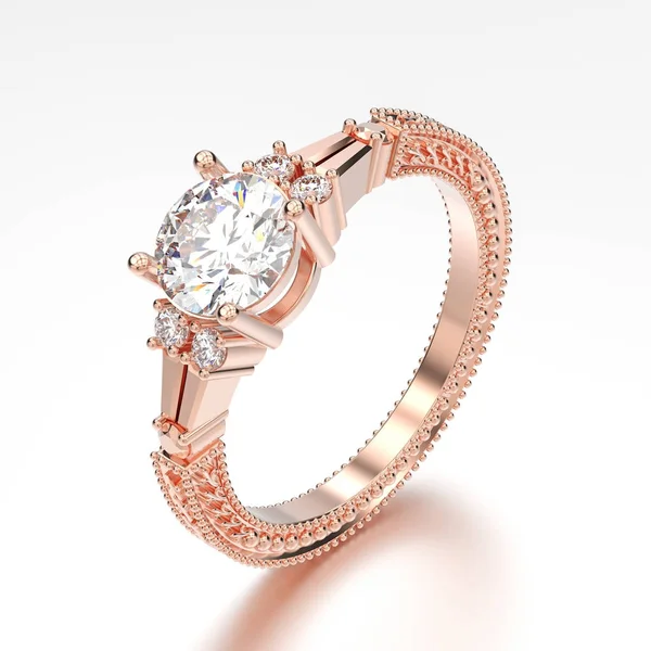 3d 插画玫瑰金装饰钻石戒指 — 图库照片