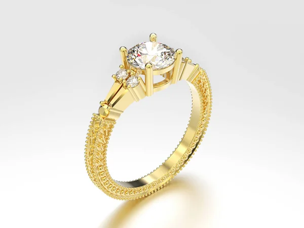 3D illustration yellow gold decorative diamond ring with  orname — Stock Photo, Image