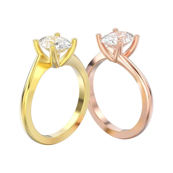 3D illustration isolated two yellow and rose gold engagement ill — Stock Photo, Image