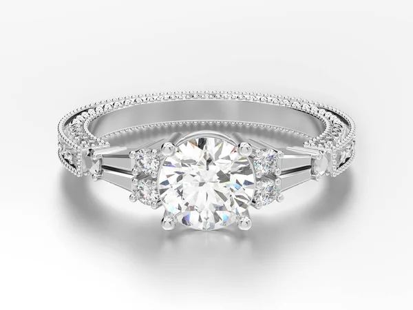 3D afbeelding wit goud of zilver decoratieve diamond ring wit — Stockfoto