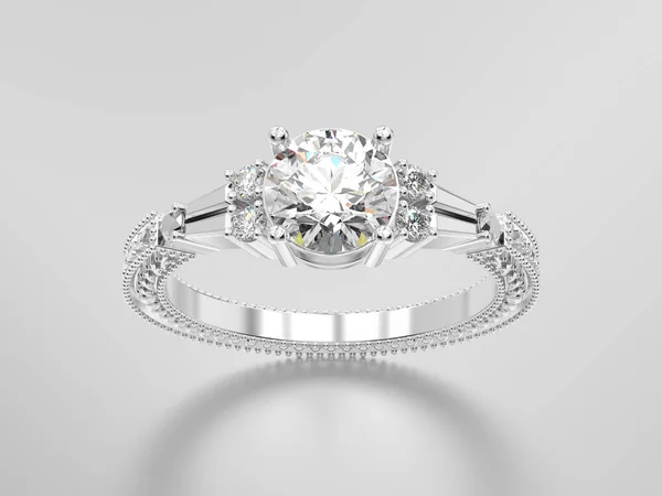 3D ilustracja białe złoto lub srebro ozdobny diament ring wit — Zdjęcie stockowe