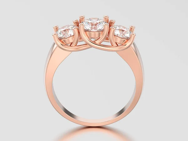 3D απεικόνιση δαχτυλίδι σε ροζ χρυσό τρεις πέτρα διαμάντι — Φωτογραφία Αρχείου