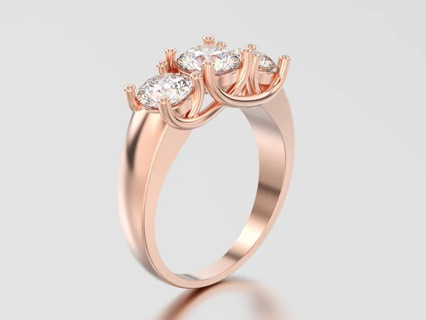 3D illustration rose gold three stone diamond ring — Stock Photo, Image