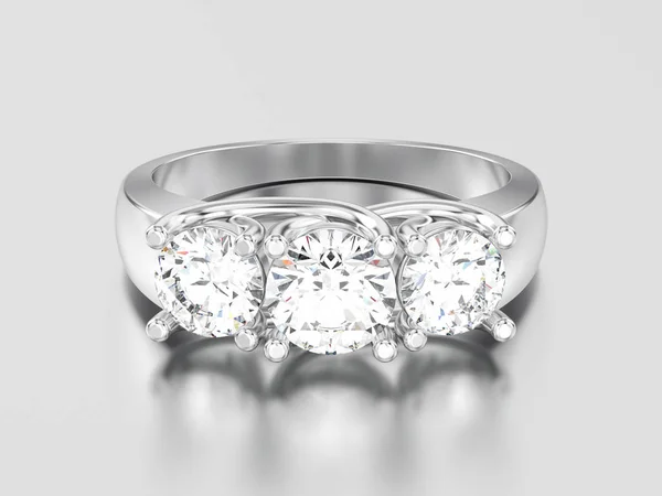 3D afbeelding wit goud of zilver drie stone diamond ring — Stockfoto