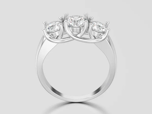 Illustration 3D bague diamant trois pierres en or blanc ou argent — Photo