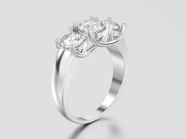 Ilustración 3D anillo de diamantes de tres piedras de oro blanco o plata — Foto de Stock