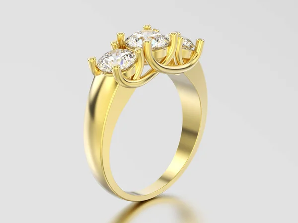 Ilustración 3D anillo de diamantes de tres piedras de oro amarillo — Foto de Stock