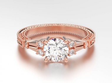 3D çizim gül altın dekoratif elmas yüzük ile süsleme