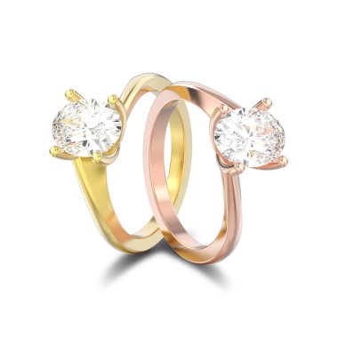 iki sarı ve gül altın nişan hasta 3D illüstrasyon izole