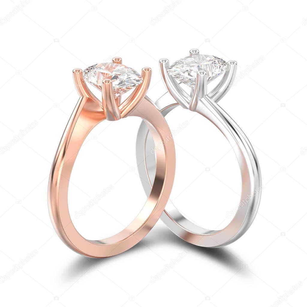 3D illustration isolated two rose and white gold or silver engag