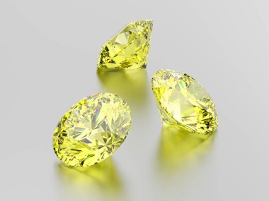 3D resimde üç sarı yuvarlak elmas taş