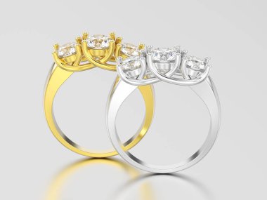 3D resimde iki sarı ve beyaz altın veya üç taşlı gümüş