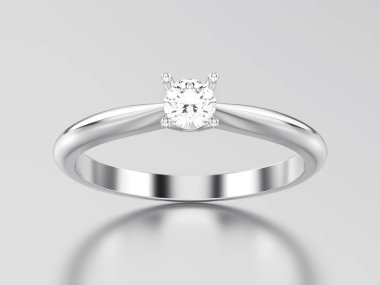 3D resimde beyaz altın veya gümüş geleneksel solitaire engag