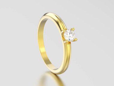 3D resimde sarı altın geleneksel solitaire nişan dia