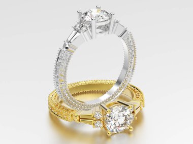 3D şekil iki sarı ve beyaz altın veya gümüş dekoratif d