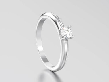 3D resimde beyaz altın veya gümüş geleneksel solitaire engag