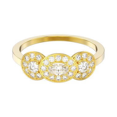 Sarı altın üç taş solitaire engag 3D illüstrasyon izole