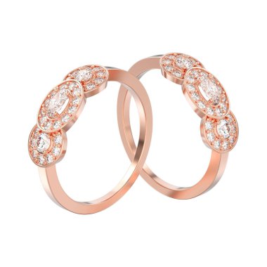 3D illüstrasyon izole iki altın üç taş solitaire eng gül