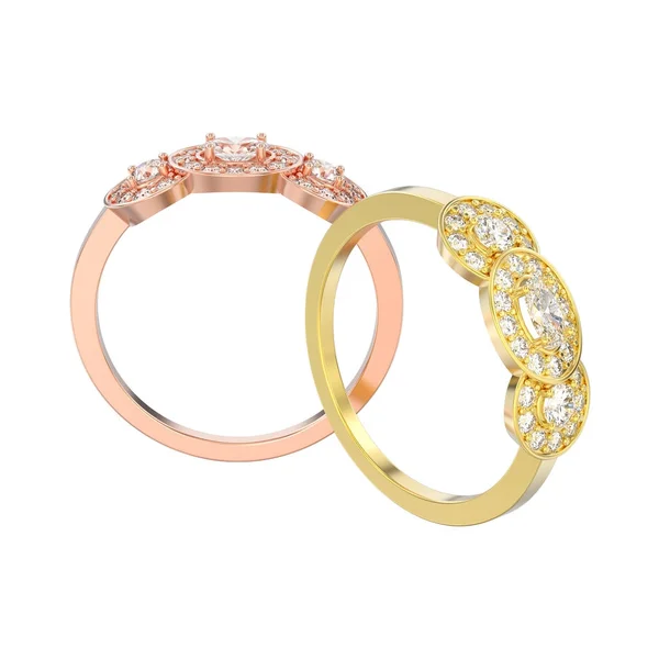 Illustrazione 3D due isolato rosa e oro giallo tre pietre così — Foto Stock