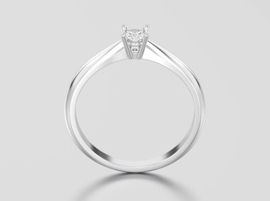 3D resimde beyaz altın veya gümüş geleneksel solitaire engag