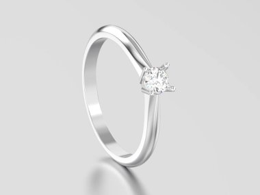 3D resimde beyaz altın veya gümüş geleneksel solitaire engag