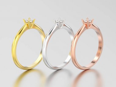 3D resimde üç Sarı Gül ve altın veya gümüş trad beyaz