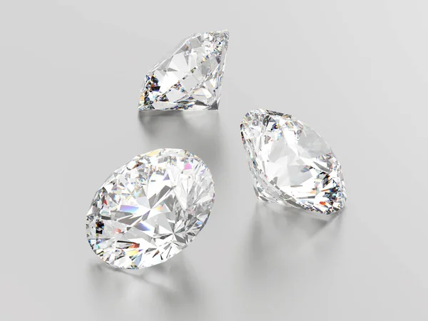 Illustration 3D trois diamants ronds blancs — Photo