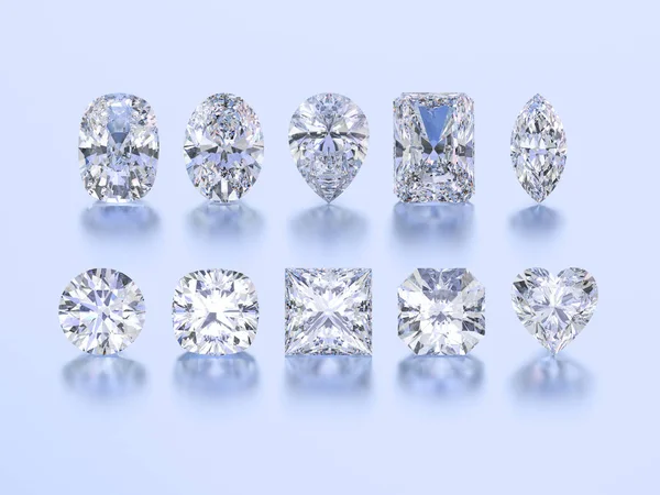 3D çizim on farklı beyaz taşlar elmas 