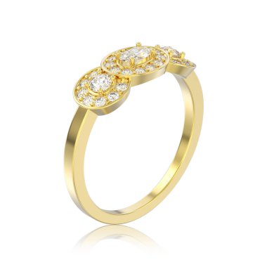 Sarı altın üç taş solitaire engag 3D illüstrasyon izole