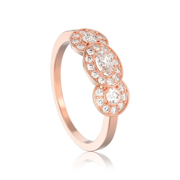 3D ilustracja na białym tle rose gold trzy kamienne solitaire engagem — Zdjęcie stockowe