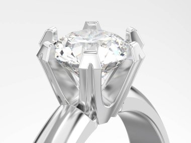 3D illüstrasyon kapatmak beyaz altın veya gümüş solitaire engageme