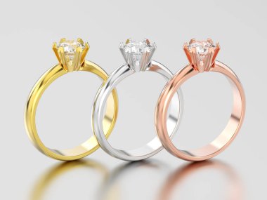 3D resimde üç Sarı Gül ve altın veya gümüş trad beyaz