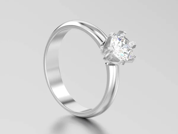 3D illustration white gold or silver solitaire engagement diamon — Stock Photo, Image