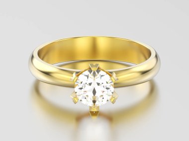 3D resimde sarı altın geleneksel solitaire nişan dia