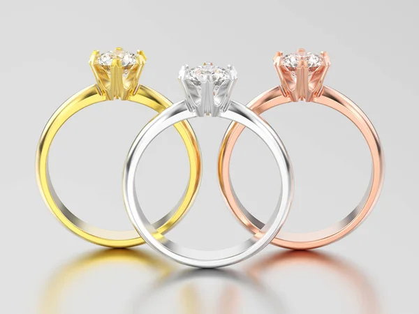 Ilustración 3D trad tres amarillo, rosa y oro blanco o plata — Foto de Stock