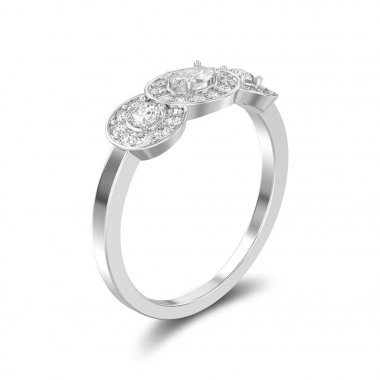 Beyaz altın veya gümüş üç taş solita 3D illüstrasyon izole