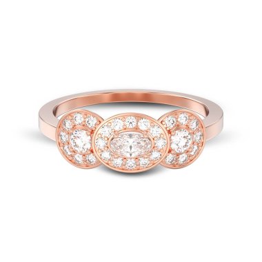 Gül altın üç taş solitaire nişan 3D illüstrasyon izole